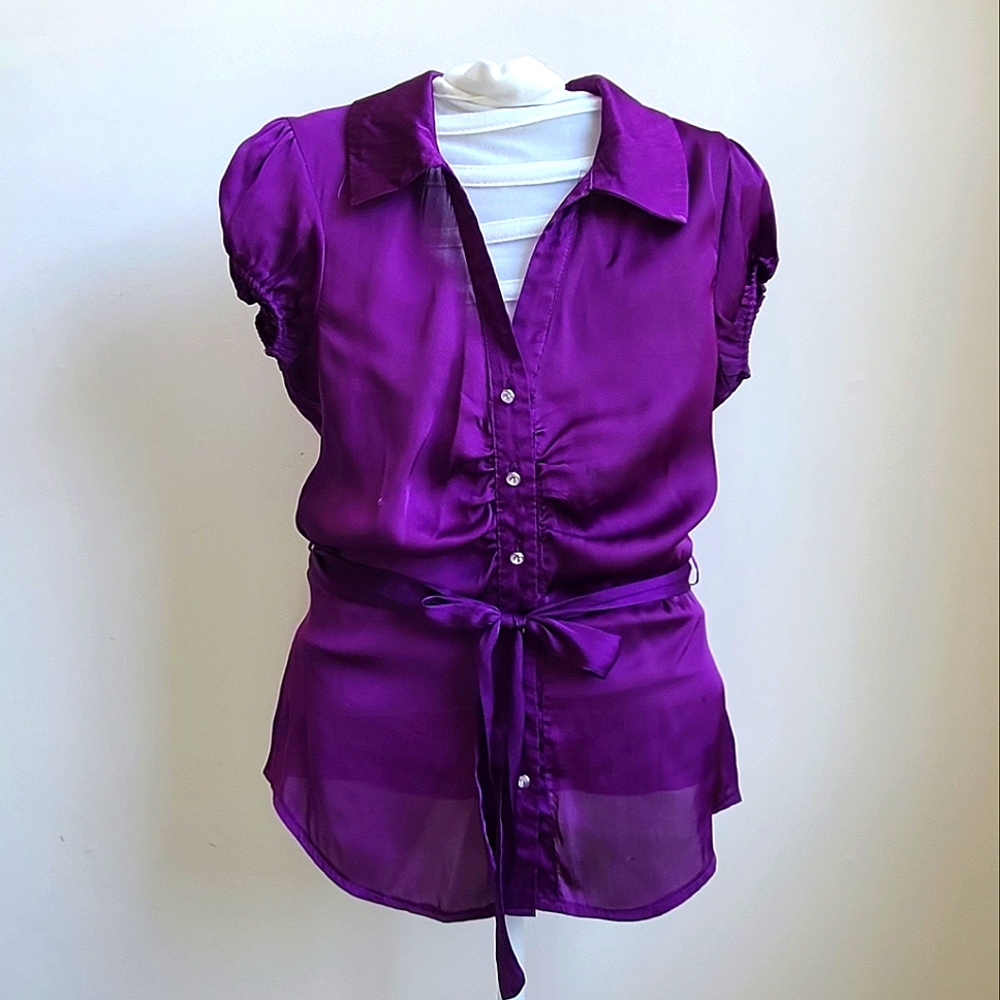 Plum Blouse w/ Rhinestone Buttons